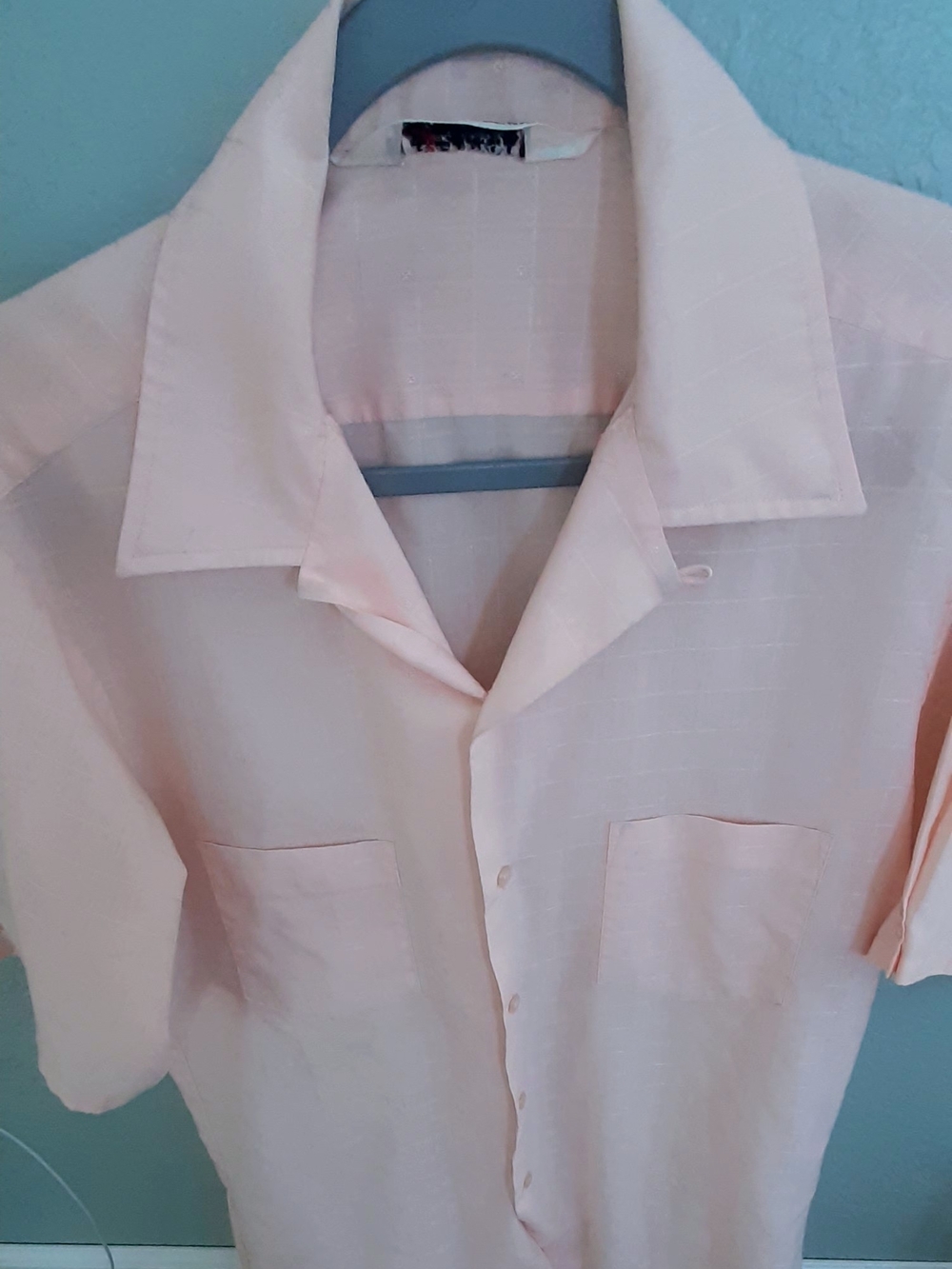 Men's Short-Sleeve Casual Button-Down Shirt in Peach/Pink Vintage